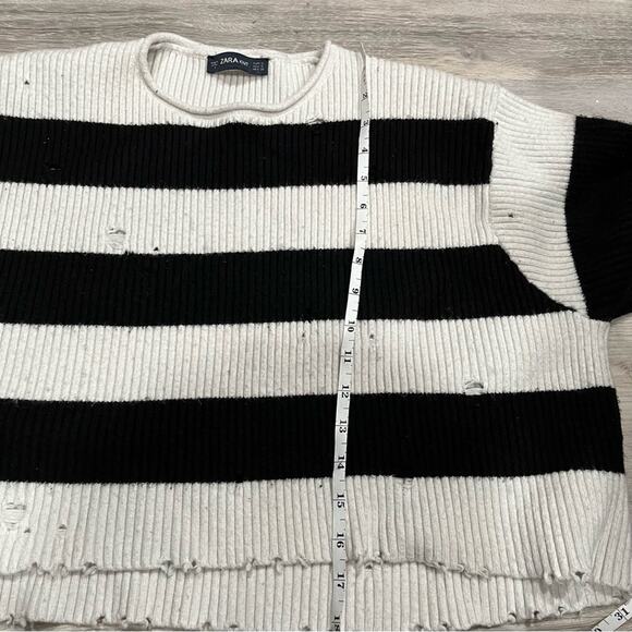 Zara Striped Cropped Distressed Boxy Oversized Sweater - Picture 9 of 9